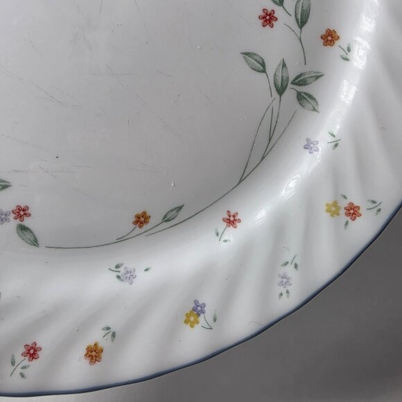 Corelle English Meadow Dinner Plate White Swirl Rim Blue Trim Multicolor Floral - Picture 7 of 14
